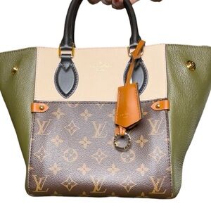 Louis Vuitton Monogram Canvas Fold-Over Satchel Crossbody Khaki Green Leather